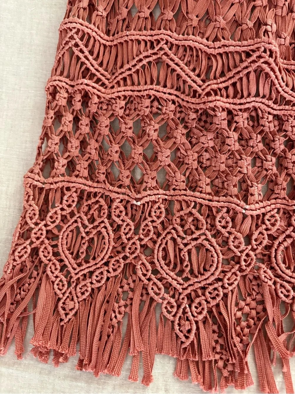 Bronx and Banco Crochet Knit Fringe Mini Skirt Beach Cover Up